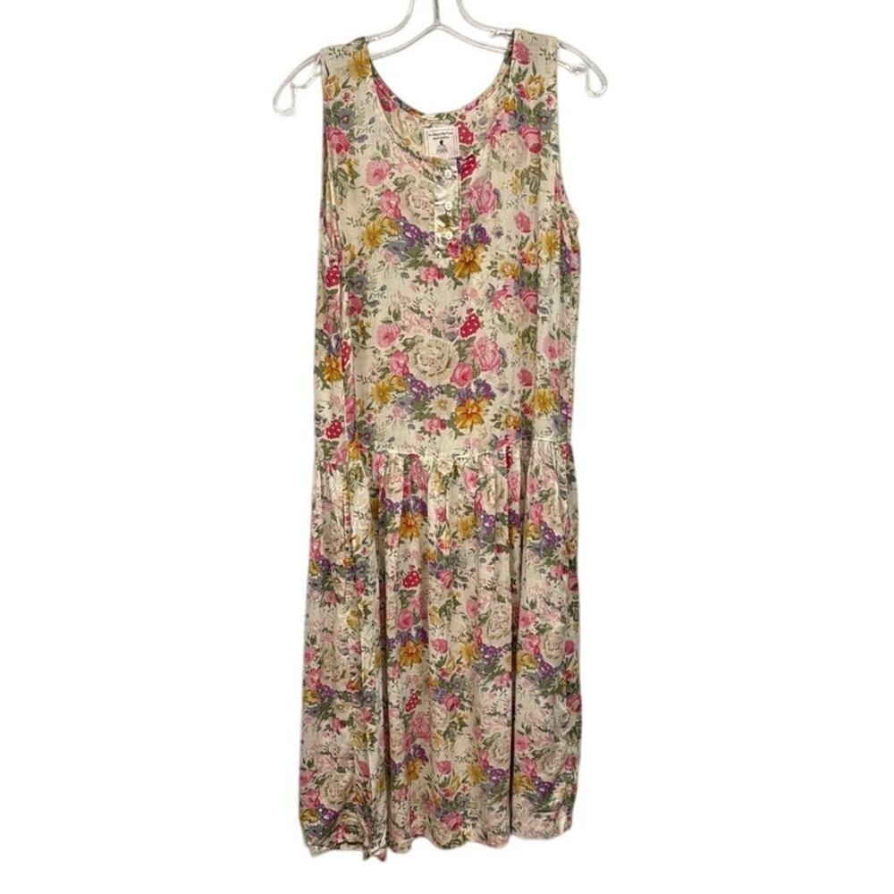 Women's Sleeveless Soft Pastel Floral Print Summer Sun Cottage Core Dress Size M